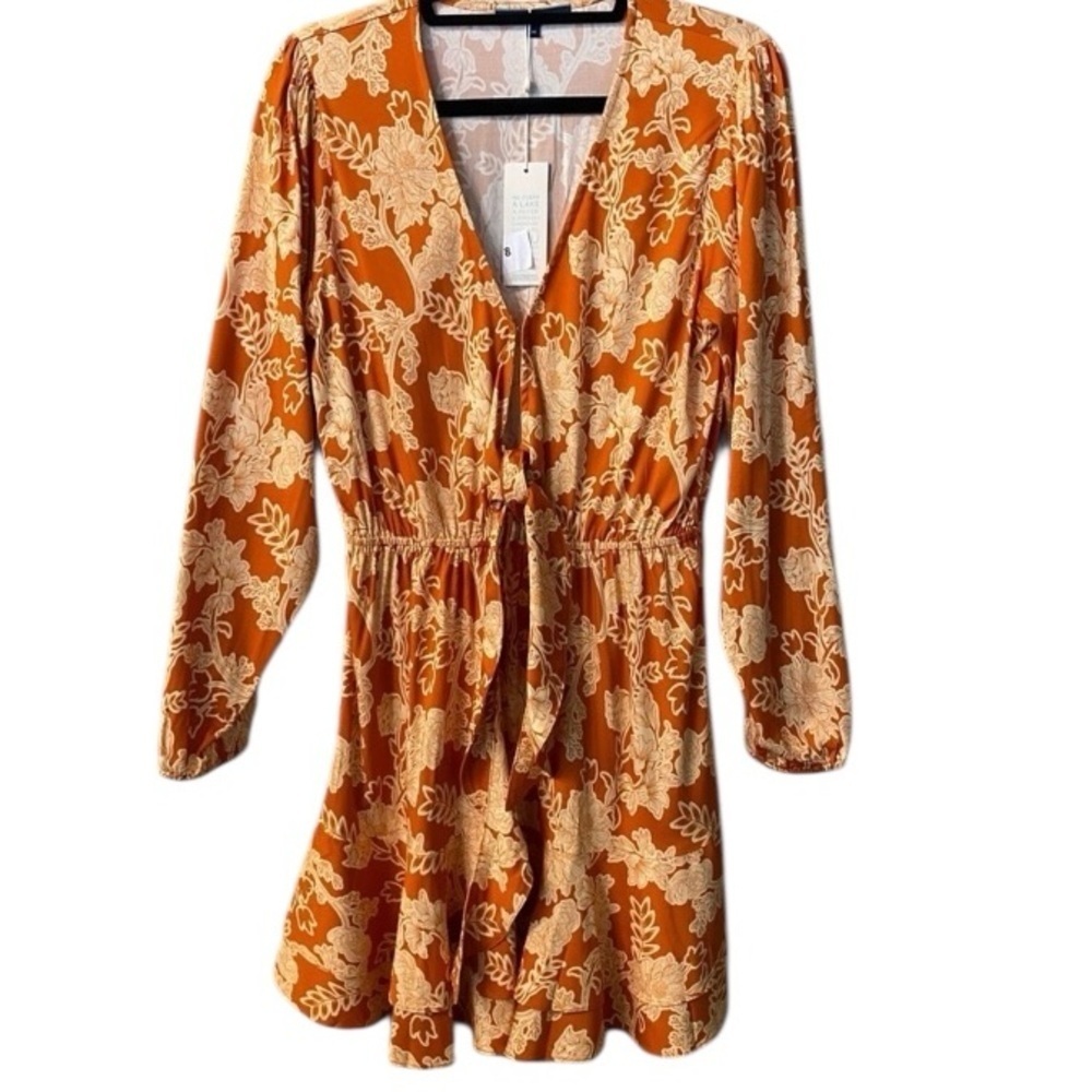 Shore Women’s Floral Short Dress Orange Gold Peep Hole Summer New Medium Resort - Picture 1 of 16